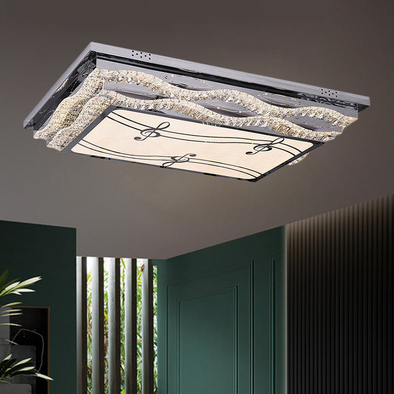 Rectangle Clear Crystals Ceiling Light Contemporary LED Bedchamber Flushmount in Stainless-Steel with Note Pattern - Clearhalo - 'Ceiling Lights' - 'Close To Ceiling Lights' - 'Close to ceiling' - 'Flush mount' - Lighting' - 1426425
