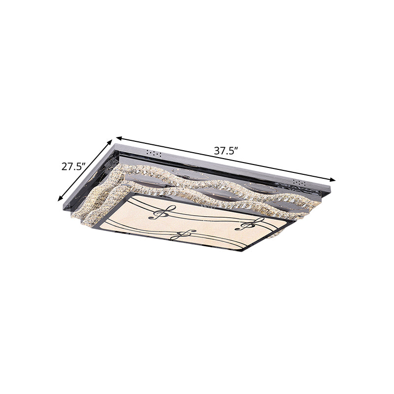 Rectangle Clear Crystals Ceiling Light Contemporary LED Bedchamber Flushmount in Stainless-Steel with Note Pattern - Clearhalo - 'Ceiling Lights' - 'Close To Ceiling Lights' - 'Close to ceiling' - 'Flush mount' - Lighting' - 1426427
