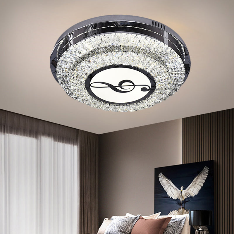 Stainless-Steel LED Flush Mount Modern Clear Rectangular-Cut Crystals Round Ceiling Lamp with Flower/Musical Note/Spiral/Linear Pattern Stainless-Steel Musical Note Clearhalo 'Ceiling Lights' 'Close To Ceiling Lights' 'Close to ceiling' 'Flush mount' Lighting' 1426442