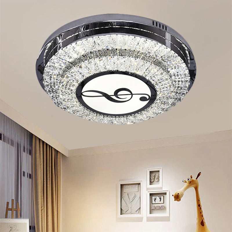 Stainless-Steel LED Flush Mount Modern Clear Rectangular-Cut Crystals Round Ceiling Lamp with Flower/Musical Note/Spiral/Linear Pattern Clearhalo 'Ceiling Lights' 'Close To Ceiling Lights' 'Close to ceiling' 'Flush mount' Lighting' 1426443