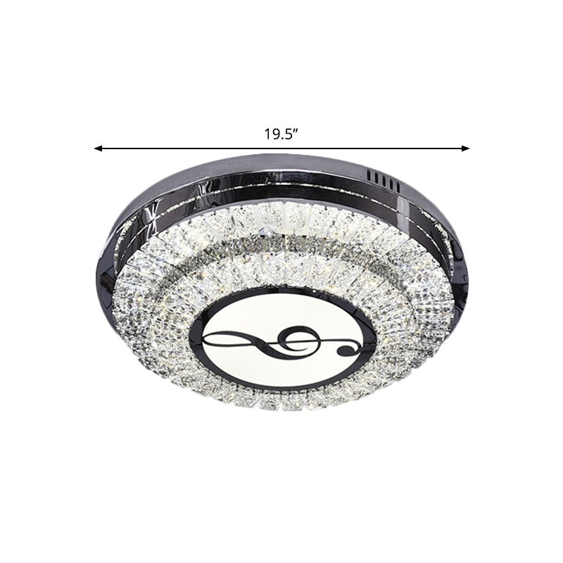 Stainless-Steel LED Flush Mount Modern Clear Rectangular-Cut Crystals Round Ceiling Lamp with Flower/Musical Note/Spiral/Linear Pattern Clearhalo 'Ceiling Lights' 'Close To Ceiling Lights' 'Close to ceiling' 'Flush mount' Lighting' 1426445