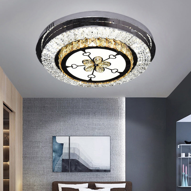 Stainless-Steel LED Flush Mount Modern Clear Rectangular-Cut Crystals Round Ceiling Lamp with Flower/Musical Note/Spiral/Linear Pattern Clearhalo 'Ceiling Lights' 'Close To Ceiling Lights' 'Close to ceiling' 'Flush mount' Lighting' 1426452