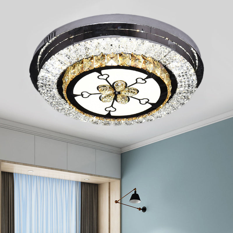 Stainless-Steel LED Flush Mount Modern Clear Rectangular-Cut Crystals Round Ceiling Lamp with Flower/Musical Note/Spiral/Linear Pattern Clearhalo 'Ceiling Lights' 'Close To Ceiling Lights' 'Close to ceiling' 'Flush mount' Lighting' 1426453