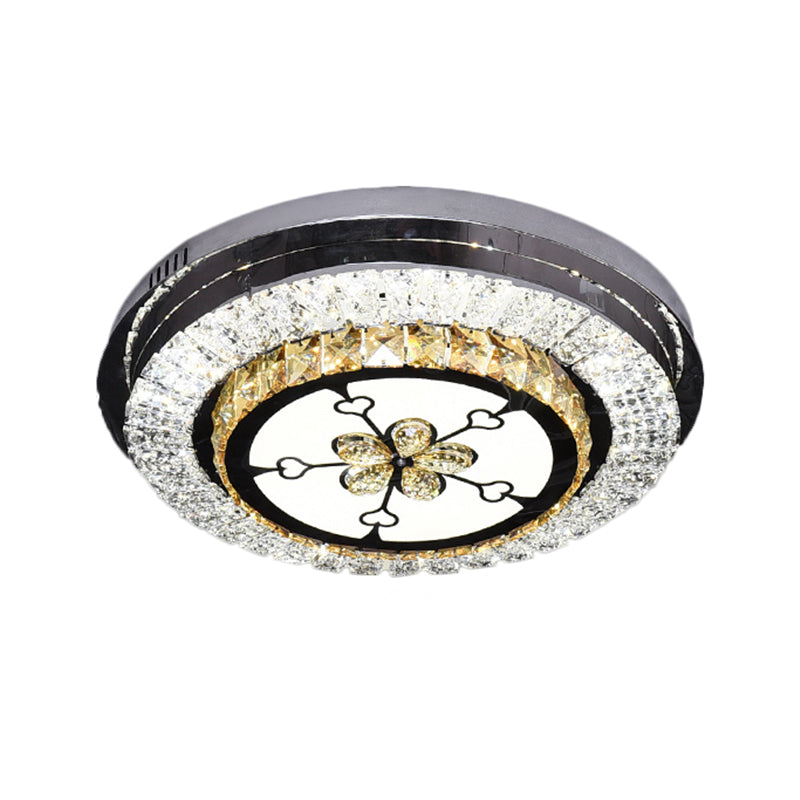 Stainless-Steel LED Flush Mount Modern Clear Rectangular-Cut Crystals Round Ceiling Lamp with Flower/Musical Note/Spiral/Linear Pattern Clearhalo 'Ceiling Lights' 'Close To Ceiling Lights' 'Close to ceiling' 'Flush mount' Lighting' 1426454