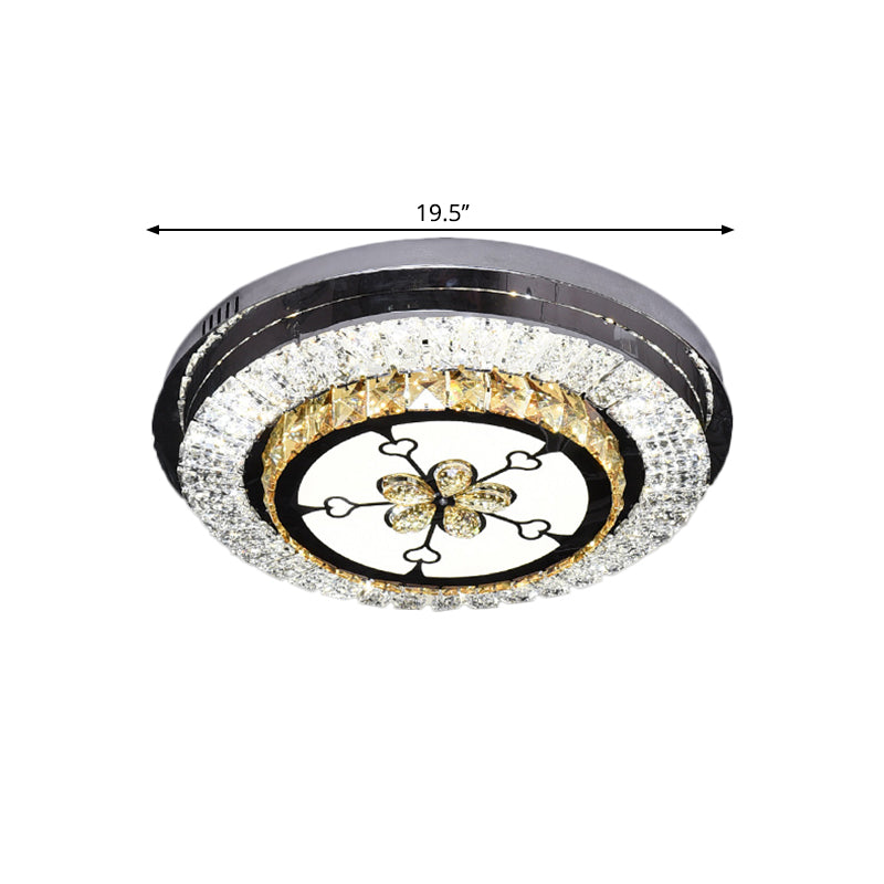 Stainless-Steel LED Flush Mount Modern Clear Rectangular-Cut Crystals Round Ceiling Lamp with Flower/Musical Note/Spiral/Linear Pattern Clearhalo 'Ceiling Lights' 'Close To Ceiling Lights' 'Close to ceiling' 'Flush mount' Lighting' 1426455