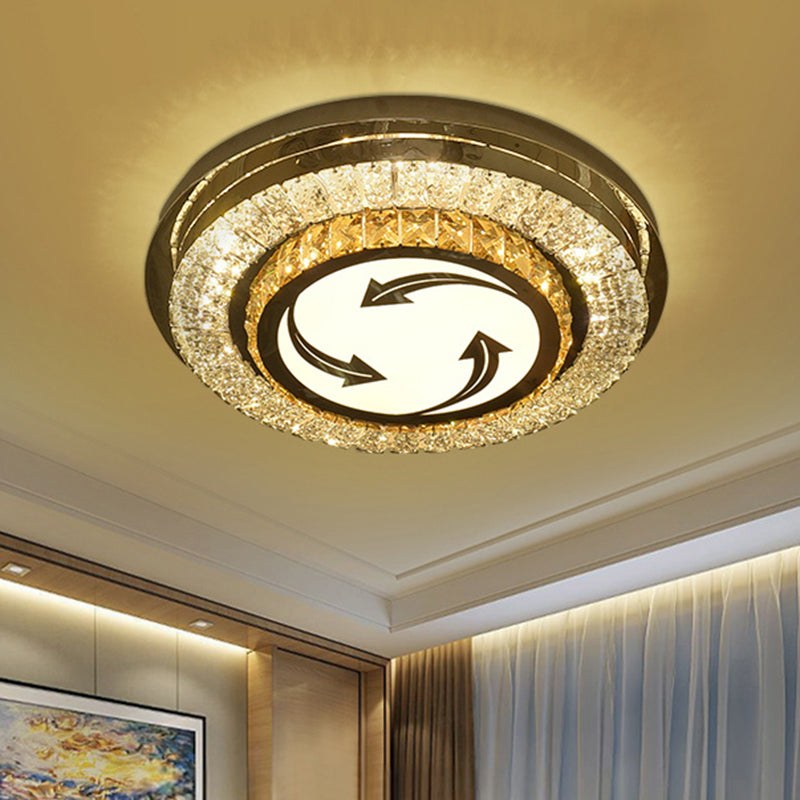 Stainless-Steel LED Flush Mount Modern Clear Rectangular-Cut Crystals Round Ceiling Lamp with Flower/Musical Note/Spiral/Linear Pattern Stainless-Steel Spiral Clearhalo 'Ceiling Lights' 'Close To Ceiling Lights' 'Close to ceiling' 'Flush mount' Lighting' 1426456
