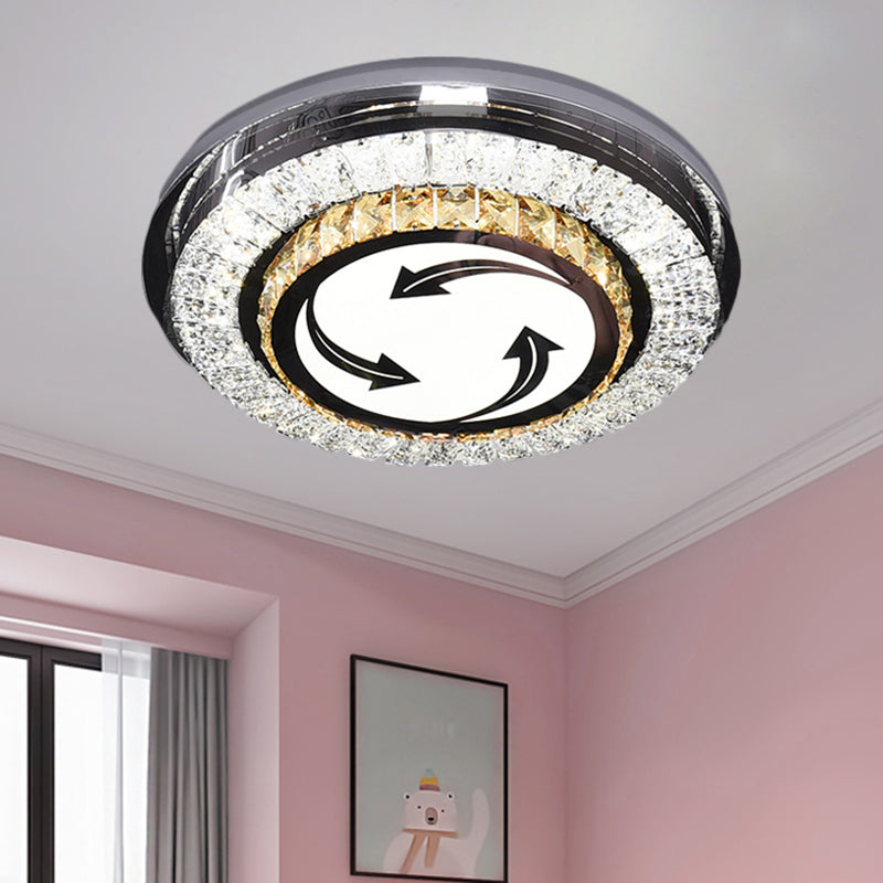 Stainless-Steel LED Flush Mount Modern Clear Rectangular-Cut Crystals Round Ceiling Lamp with Flower/Musical Note/Spiral/Linear Pattern Clearhalo 'Ceiling Lights' 'Close To Ceiling Lights' 'Close to ceiling' 'Flush mount' Lighting' 1426457