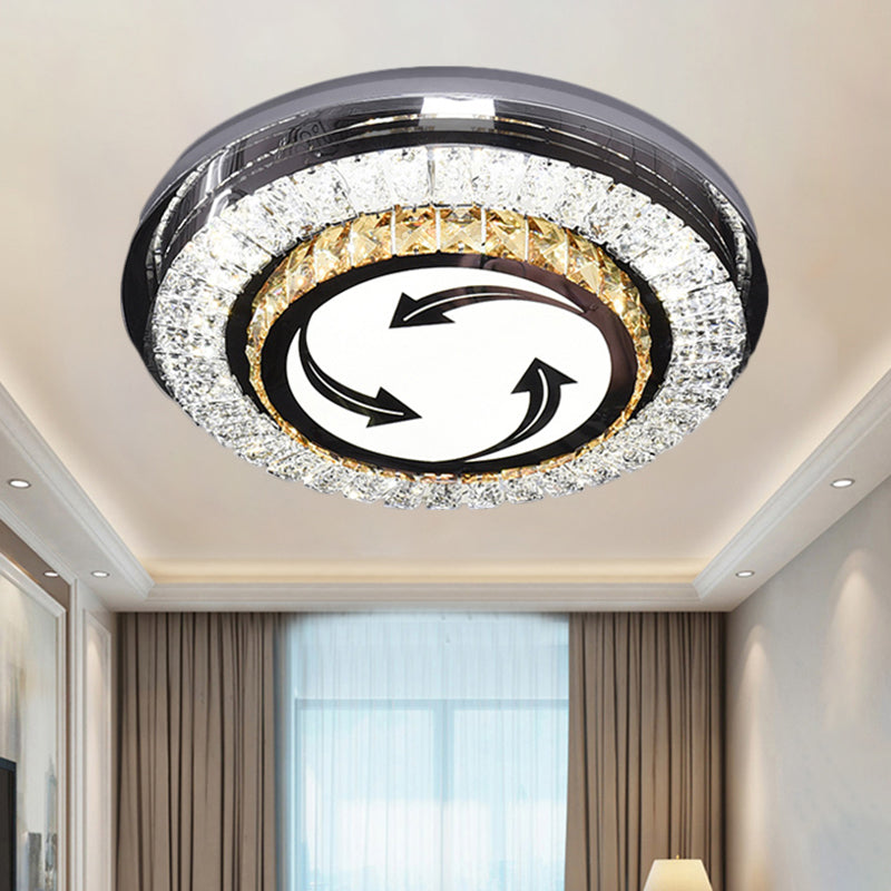Stainless-Steel LED Flush Mount Modern Clear Rectangular-Cut Crystals Round Ceiling Lamp with Flower/Musical Note/Spiral/Linear Pattern Clearhalo 'Ceiling Lights' 'Close To Ceiling Lights' 'Close to ceiling' 'Flush mount' Lighting' 1426458