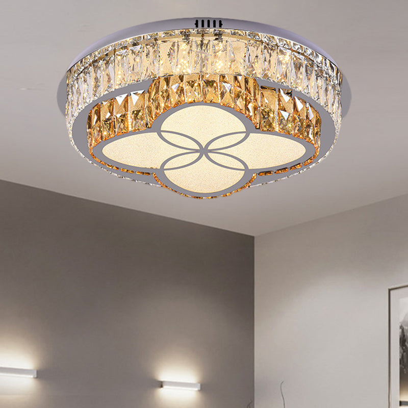 Clear Cut Crystals Circular Ceiling Light Modern LED Bedroom Flush Mount Lamp in Stainless-Steel with Flower/Square Design - Stainless-Steel - Flower - Clearhalo - 'Ceiling Lights' - 'Close To Ceiling Lights' - 'Close to ceiling' - 'Flush mount' - Lighting' - 1426461