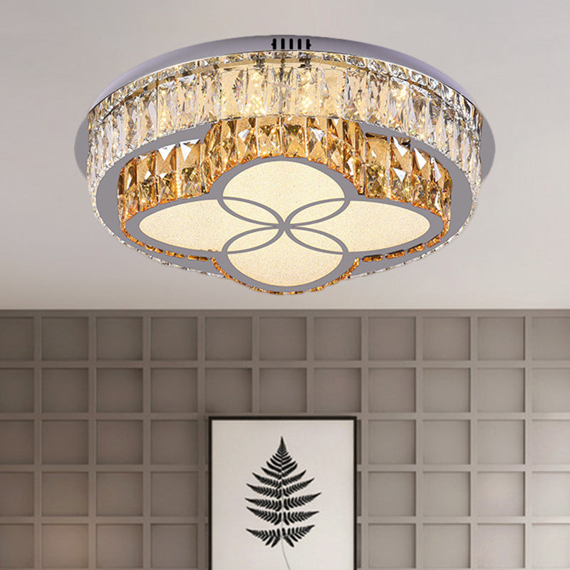 Clear Cut Crystals Circular Ceiling Light Modern LED Bedroom Flush Mount Lamp in Stainless-Steel with Flower/Square Design - Clearhalo - 'Ceiling Lights' - 'Close To Ceiling Lights' - 'Close to ceiling' - 'Flush mount' - Lighting' - 1426462