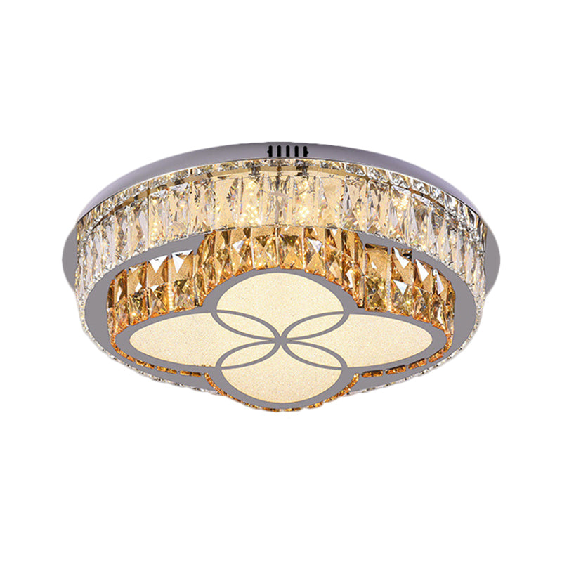 Clear Cut Crystals Circular Ceiling Light Modern LED Bedroom Flush Mount Lamp in Stainless-Steel with Flower/Square Design - Clearhalo - 'Ceiling Lights' - 'Close To Ceiling Lights' - 'Close to ceiling' - 'Flush mount' - Lighting' - 1426463