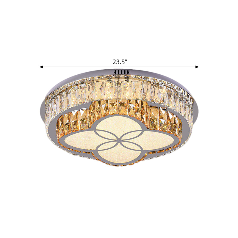 Clear Cut Crystals Circular Ceiling Light Modern LED Bedroom Flush Mount Lamp in Stainless-Steel with Flower/Square Design - Clearhalo - 'Ceiling Lights' - 'Close To Ceiling Lights' - 'Close to ceiling' - 'Flush mount' - Lighting' - 1426464
