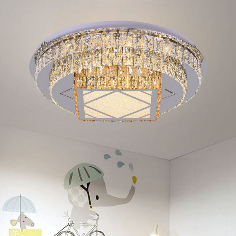 Clear Cut Crystals Circular Ceiling Light Modern LED Bedroom Flush Mount Lamp in Stainless-Steel with Flower/Square Design - Stainless-Steel - Square Plate - Clearhalo - 'Ceiling Lights' - 'Close To Ceiling Lights' - 'Close to ceiling' - 'Flush mount' - Lighting' - 1426465