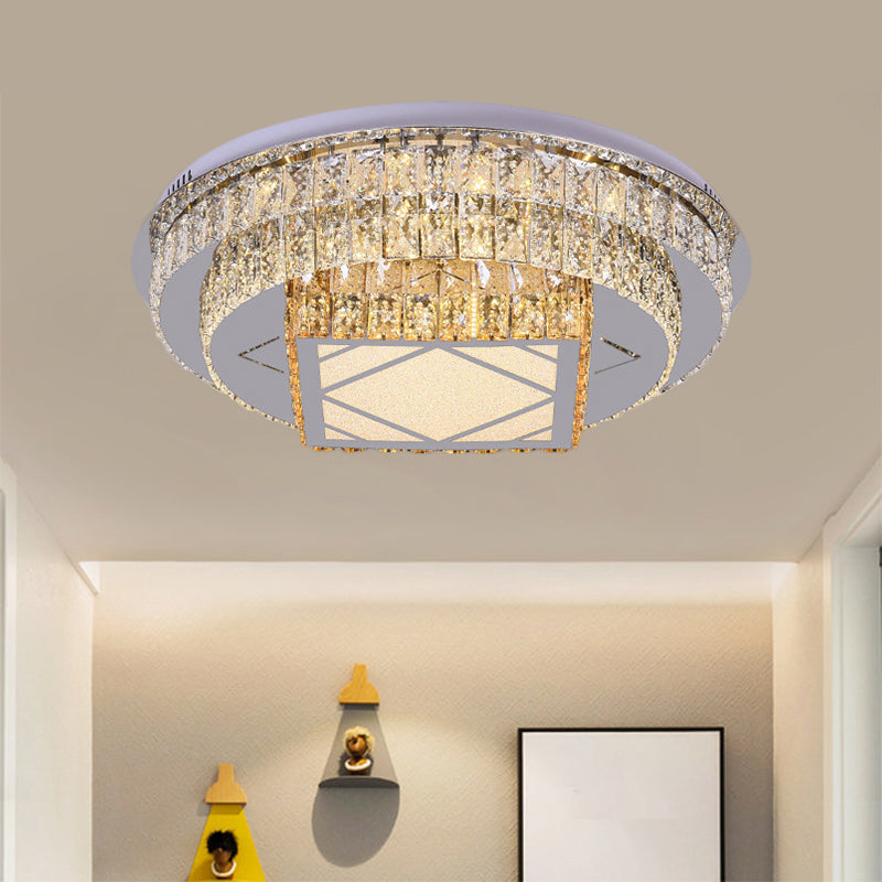 Clear Cut Crystals Circular Ceiling Light Modern LED Bedroom Flush Mount Lamp in Stainless-Steel with Flower/Square Design - Clearhalo - 'Ceiling Lights' - 'Close To Ceiling Lights' - 'Close to ceiling' - 'Flush mount' - Lighting' - 1426466