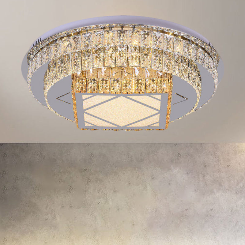 Clear Cut Crystals Circular Ceiling Light Modern LED Bedroom Flush Mount Lamp in Stainless-Steel with Flower/Square Design - Clearhalo - 'Ceiling Lights' - 'Close To Ceiling Lights' - 'Close to ceiling' - 'Flush mount' - Lighting' - 1426467