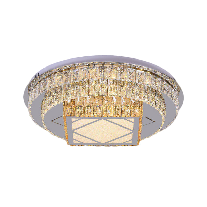 Clear Cut Crystals Circular Ceiling Light Modern LED Bedroom Flush Mount Lamp in Stainless-Steel with Flower/Square Design - Clearhalo - 'Ceiling Lights' - 'Close To Ceiling Lights' - 'Close to ceiling' - 'Flush mount' - Lighting' - 1426468