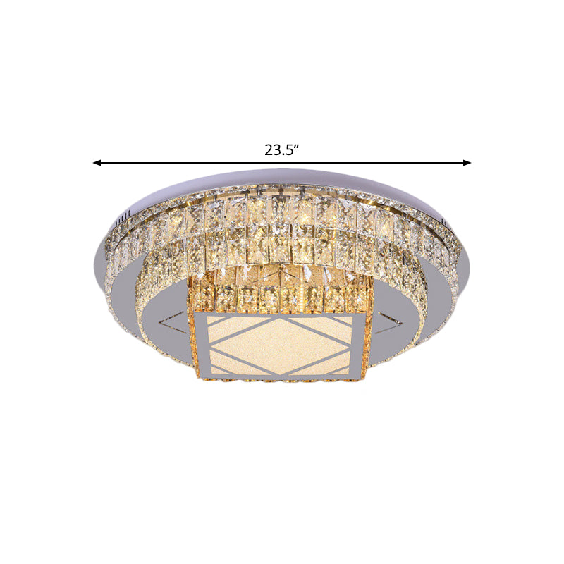 Clear Cut Crystals Circular Ceiling Light Modern LED Bedroom Flush Mount Lamp in Stainless-Steel with Flower/Square Design - Clearhalo - 'Ceiling Lights' - 'Close To Ceiling Lights' - 'Close to ceiling' - 'Flush mount' - Lighting' - 1426469