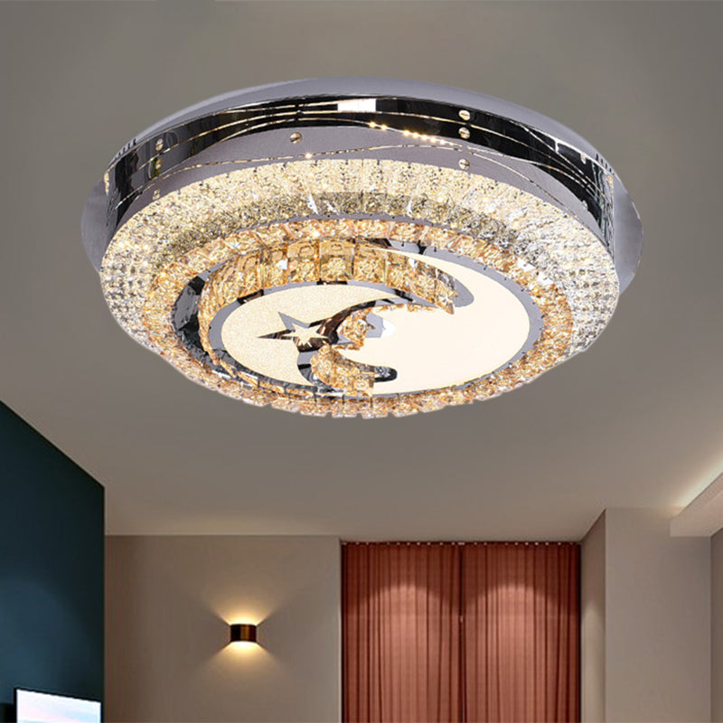 LED Round Flush Light Contemporary Stainless-Steel Crystals Flush Mounted Lamp with Half-Moon Design - Clearhalo - 'Ceiling Lights' - 'Close To Ceiling Lights' - 'Close to ceiling' - 'Flush mount' - Lighting' - 1426471