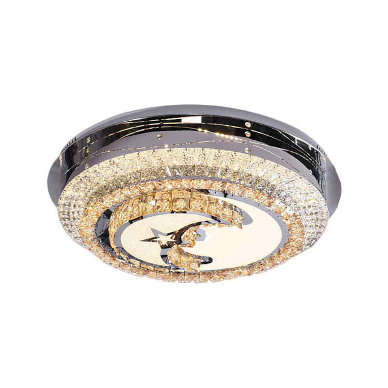 LED Round Flush Light Contemporary Stainless-Steel Crystals Flush Mounted Lamp with Half-Moon Design - Clearhalo - 'Ceiling Lights' - 'Close To Ceiling Lights' - 'Close to ceiling' - 'Flush mount' - Lighting' - 1426472