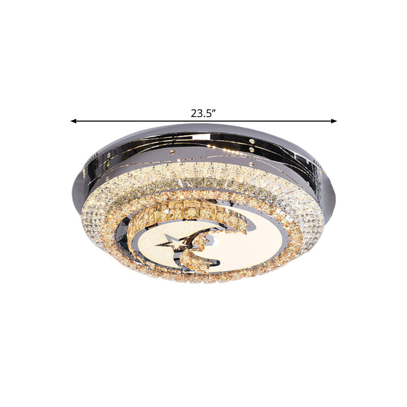LED Round Flush Light Contemporary Stainless-Steel Crystals Flush Mounted Lamp with Half-Moon Design - Clearhalo - 'Ceiling Lights' - 'Close To Ceiling Lights' - 'Close to ceiling' - 'Flush mount' - Lighting' - 1426473