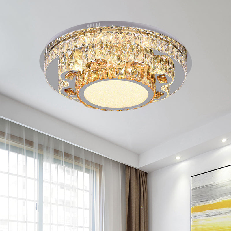 LED Round Ceiling Lamp Modern Stainless-Steel Rectangular-Cut Crystals Flushmount with Flower/Octagon/Oval Design - Stainless-Steel - A - Clearhalo - 'Ceiling Lights' - 'Close To Ceiling Lights' - 'Close to ceiling' - 'Flush mount' - Lighting' - 1426474