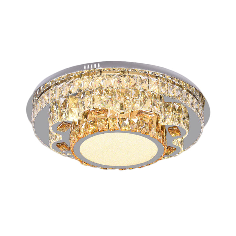 LED Round Ceiling Lamp Modern Stainless-Steel Rectangular-Cut Crystals Flushmount with Flower/Octagon/Oval Design - Clearhalo - 'Ceiling Lights' - 'Close To Ceiling Lights' - 'Close to ceiling' - 'Flush mount' - Lighting' - 1426476