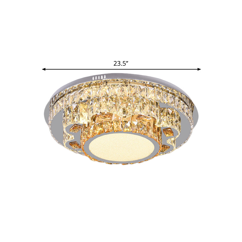 LED Round Ceiling Lamp Modern Stainless-Steel Rectangular-Cut Crystals Flushmount with Flower/Octagon/Oval Design - Clearhalo - 'Ceiling Lights' - 'Close To Ceiling Lights' - 'Close to ceiling' - 'Flush mount' - Lighting' - 1426477