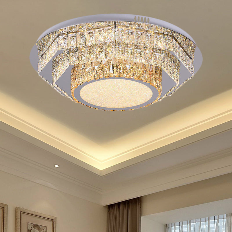 LED Round Ceiling Lamp Modern Stainless-Steel Rectangular-Cut Crystals Flushmount with Flower/Octagon/Oval Design - Clearhalo - 'Ceiling Lights' - 'Close To Ceiling Lights' - 'Close to ceiling' - 'Flush mount' - Lighting' - 1426480