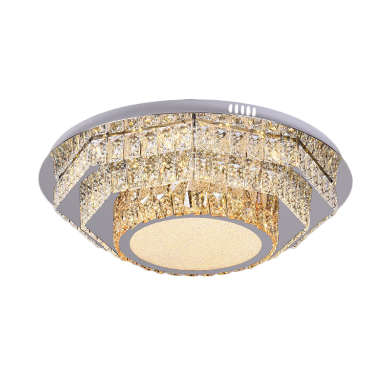 LED Round Ceiling Lamp Modern Stainless-Steel Rectangular-Cut Crystals Flushmount with Flower/Octagon/Oval Design - Clearhalo - 'Ceiling Lights' - 'Close To Ceiling Lights' - 'Close to ceiling' - 'Flush mount' - Lighting' - 1426481