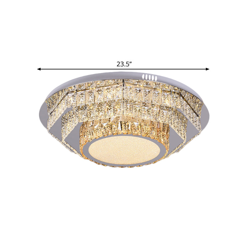 LED Round Ceiling Lamp Modern Stainless-Steel Rectangular-Cut Crystals Flushmount with Flower/Octagon/Oval Design - Clearhalo - 'Ceiling Lights' - 'Close To Ceiling Lights' - 'Close to ceiling' - 'Flush mount' - Lighting' - 1426482