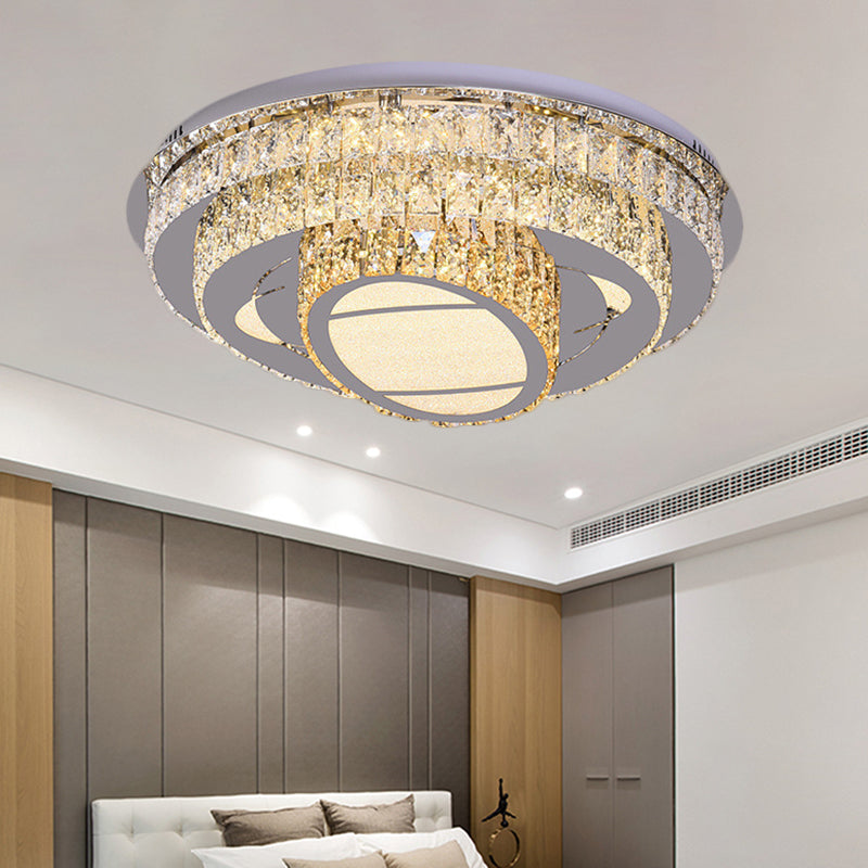 LED Round Ceiling Lamp Modern Stainless-Steel Rectangular-Cut Crystals Flushmount with Flower/Octagon/Oval Design - Stainless-Steel - C - Clearhalo - 'Ceiling Lights' - 'Close To Ceiling Lights' - 'Close to ceiling' - 'Flush mount' - Lighting' - 1426483