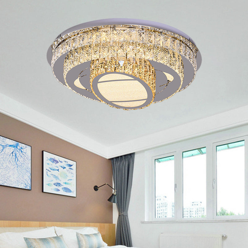 LED Round Ceiling Lamp Modern Stainless-Steel Rectangular-Cut Crystals Flushmount with Flower/Octagon/Oval Design - Clearhalo - 'Ceiling Lights' - 'Close To Ceiling Lights' - 'Close to ceiling' - 'Flush mount' - Lighting' - 1426484