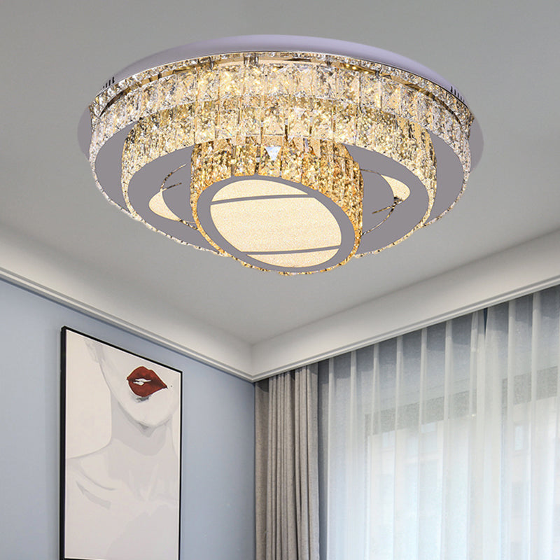 LED Round Ceiling Lamp Modern Stainless-Steel Rectangular-Cut Crystals Flushmount with Flower/Octagon/Oval Design - Clearhalo - 'Ceiling Lights' - 'Close To Ceiling Lights' - 'Close to ceiling' - 'Flush mount' - Lighting' - 1426485
