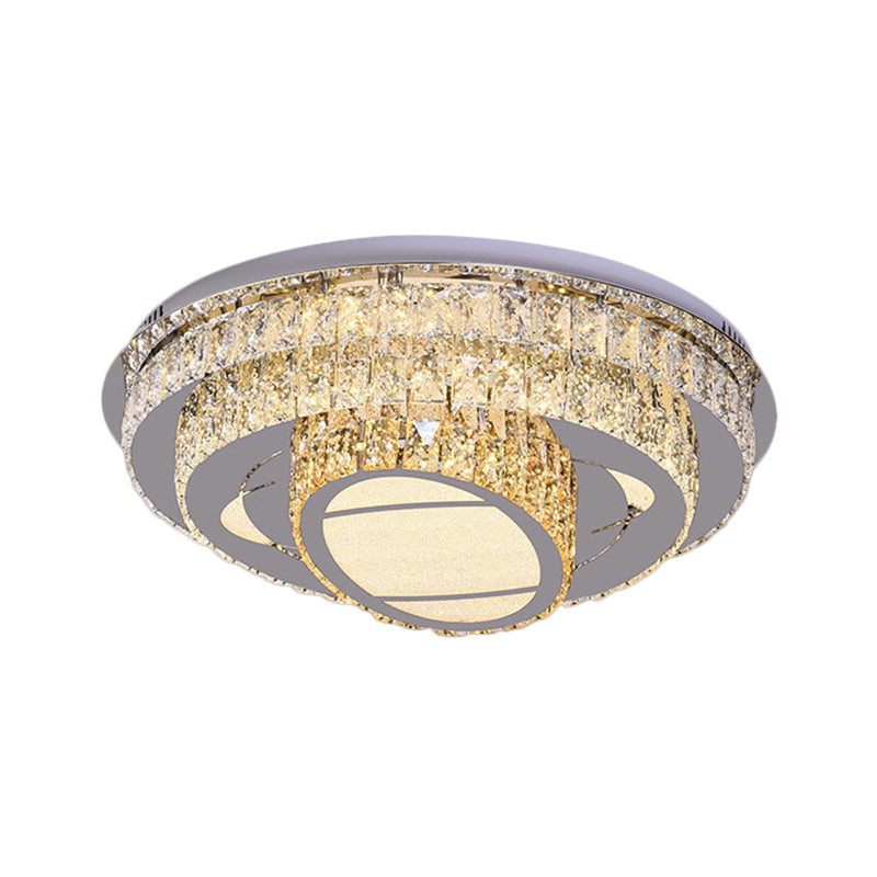LED Round Ceiling Lamp Modern Stainless-Steel Rectangular-Cut Crystals Flushmount with Flower/Octagon/Oval Design - Clearhalo - 'Ceiling Lights' - 'Close To Ceiling Lights' - 'Close to ceiling' - 'Flush mount' - Lighting' - 1426486