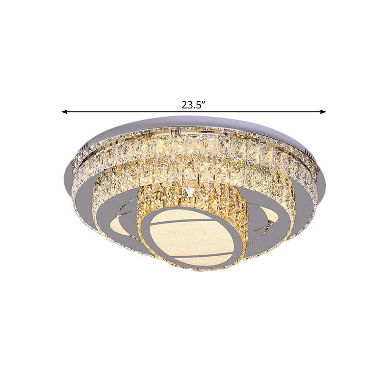 LED Round Ceiling Lamp Modern Stainless-Steel Rectangular-Cut Crystals Flushmount with Flower/Octagon/Oval Design - Clearhalo - 'Ceiling Lights' - 'Close To Ceiling Lights' - 'Close to ceiling' - 'Flush mount' - Lighting' - 1426487