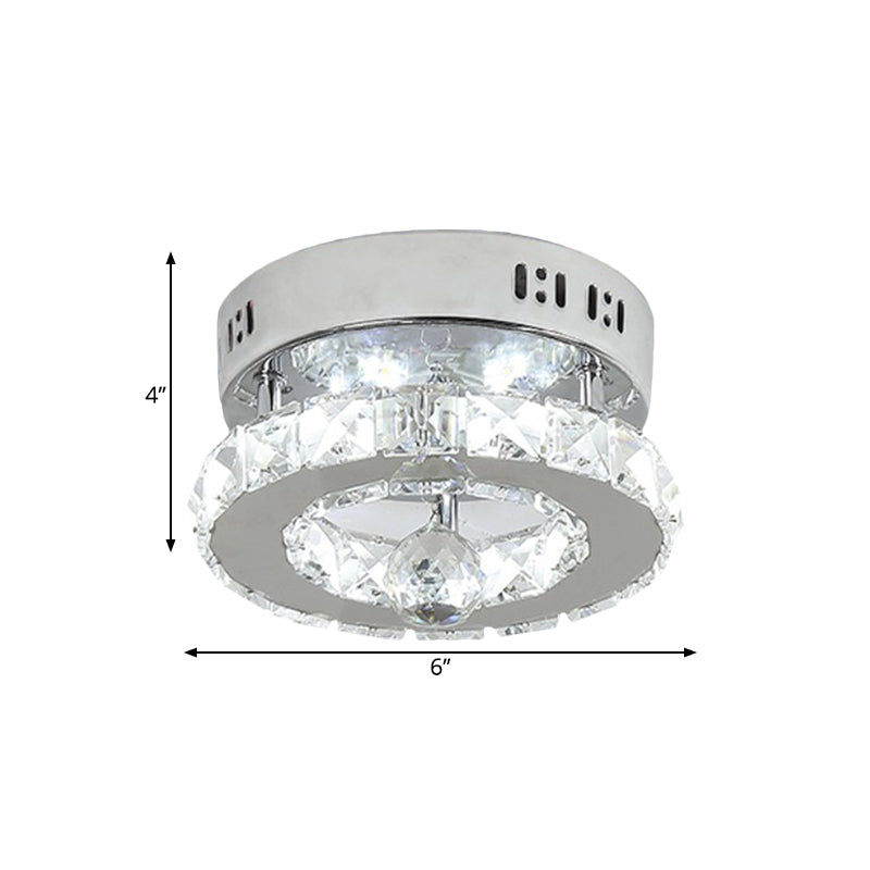 Clear Beveled Crystals Stainless-Steel Semi Flush Round LED Contemporary Lighting Fixture in White/Warm Light - Clearhalo - 'Ceiling Lights' - 'Close To Ceiling Lights' - 'Close to ceiling' - 'Semi-flushmount' - Lighting' - 1426491