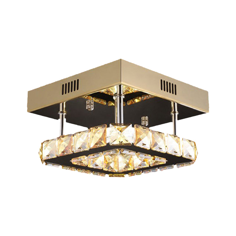 LED Square Ceiling Lamp Modern Gold/Stainless-Steel Clear Faceted Crystal Blocks Semi Flush Mount in White/Warm Light - Clearhalo - 'Ceiling Lights' - 'Close To Ceiling Lights' - 'Close to ceiling' - 'Semi-flushmount' - Lighting' - 1426494