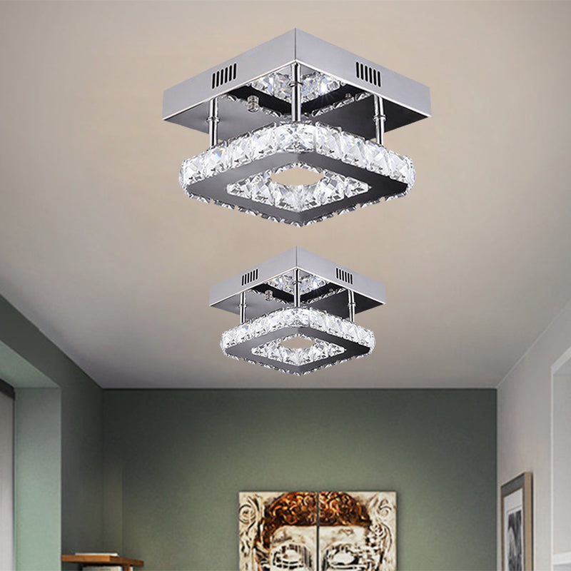 LED Square Ceiling Lamp Modern Gold/Stainless-Steel Clear Faceted Crystal Blocks Semi Flush Mount in White/Warm Light - Clearhalo - 'Ceiling Lights' - 'Close To Ceiling Lights' - 'Close to ceiling' - 'Semi-flushmount' - Lighting' - 1426498