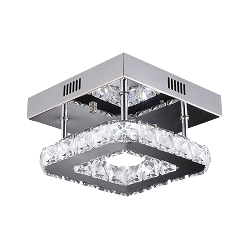LED Square Ceiling Lamp Modern Gold/Stainless-Steel Clear Faceted Crystal Blocks Semi Flush Mount in White/Warm Light - Clearhalo - 'Ceiling Lights' - 'Close To Ceiling Lights' - 'Close to ceiling' - 'Semi-flushmount' - Lighting' - 1426499