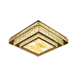 Stainless-Steel Square Flush Mount Fixture Modern Clear Rectangular-Cut Crystals Bedroom LED Ceiling Light Clearhalo 'Ceiling Lights' 'Close To Ceiling Lights' 'Close to ceiling' 'Flush mount' Lighting' 1426502