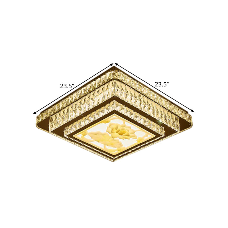 Stainless-Steel Square Flush Mount Fixture Modern Clear Rectangular-Cut Crystals Bedroom LED Ceiling Light Clearhalo 'Ceiling Lights' 'Close To Ceiling Lights' 'Close to ceiling' 'Flush mount' Lighting' 1426503