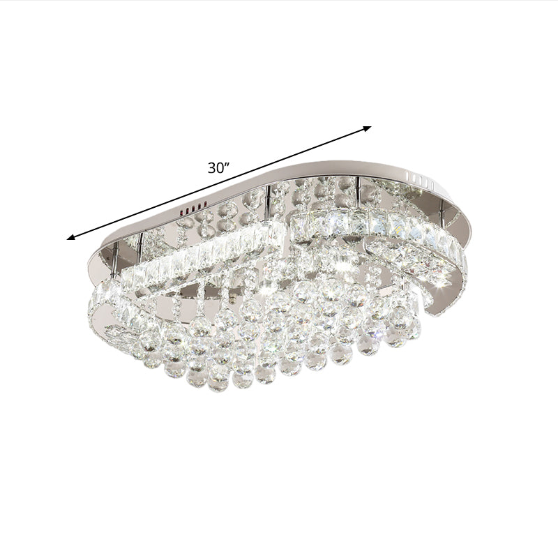 Stainless-Steel LED Light Fixture Contemporary Clear Cut Crystal Blocks Oval Semi Flush with Ball Droplets Clearhalo 'Ceiling Lights' 'Close To Ceiling Lights' 'Close to ceiling' 'Semi-flushmount' Lighting' 1426510