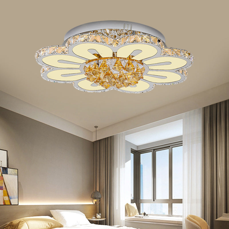 Amber Crystal Blocks White Finish Flushmount Peach Blossom LED Contemporary Lighting Fixture Amber Clearhalo 'Ceiling Lights' 'Close To Ceiling Lights' 'Close to ceiling' 'Flush mount' Lighting' 1426517