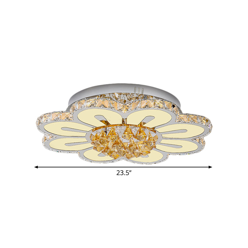 Amber Crystal Blocks White Finish Flushmount Peach Blossom LED Contemporary Lighting Fixture Clearhalo 'Ceiling Lights' 'Close To Ceiling Lights' 'Close to ceiling' 'Flush mount' Lighting' 1426520