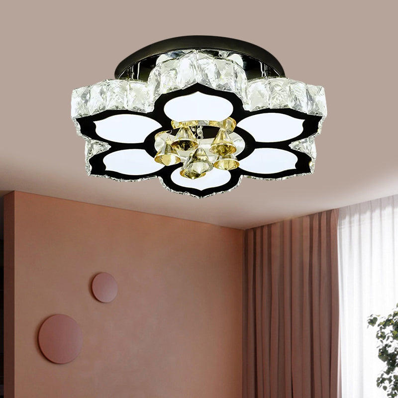 LED Peach/Symmetric Flower Semi Flush Modern Stainless-Steel Clear Crystal Blocks Flush Mount Ceiling Lamp - Clearhalo - 'Ceiling Lights' - 'Close To Ceiling Lights' - 'Close to ceiling' - 'Semi-flushmount' - Lighting' - 1426527