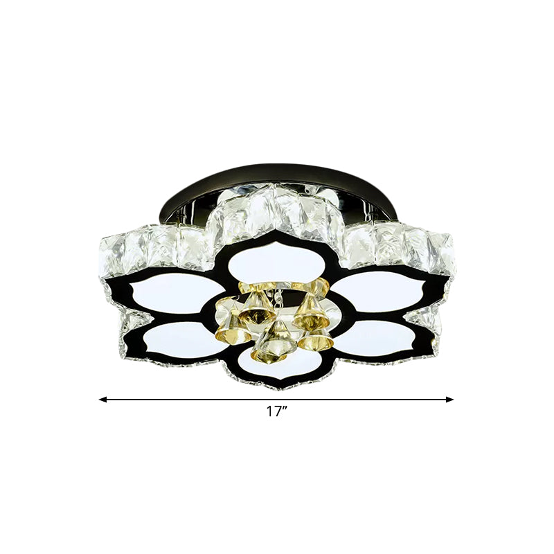 LED Peach/Symmetric Flower Semi Flush Modern Stainless-Steel Clear Crystal Blocks Flush Mount Ceiling Lamp - Clearhalo - 'Ceiling Lights' - 'Close To Ceiling Lights' - 'Close to ceiling' - 'Semi-flushmount' - Lighting' - 1426529