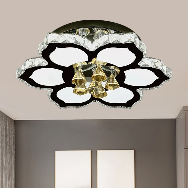 LED Peach/Symmetric Flower Semi Flush Modern Stainless-Steel Clear Crystal Blocks Flush Mount Ceiling Lamp - Clearhalo - 'Ceiling Lights' - 'Close To Ceiling Lights' - 'Close to ceiling' - 'Semi-flushmount' - Lighting' - 1426531