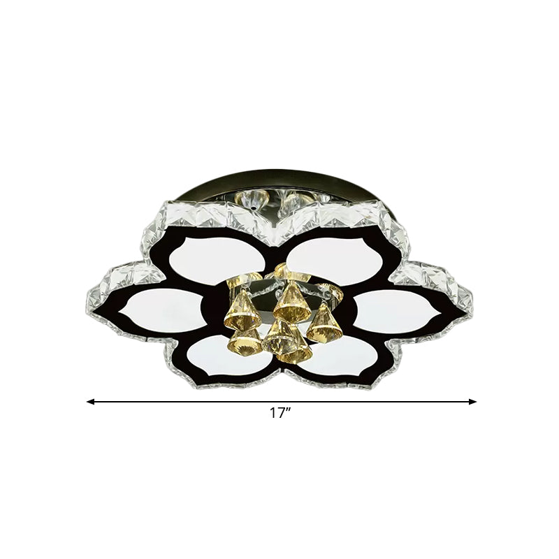 LED Peach/Symmetric Flower Semi Flush Modern Stainless-Steel Clear Crystal Blocks Flush Mount Ceiling Lamp - Clearhalo - 'Ceiling Lights' - 'Close To Ceiling Lights' - 'Close to ceiling' - 'Semi-flushmount' - Lighting' - 1426534