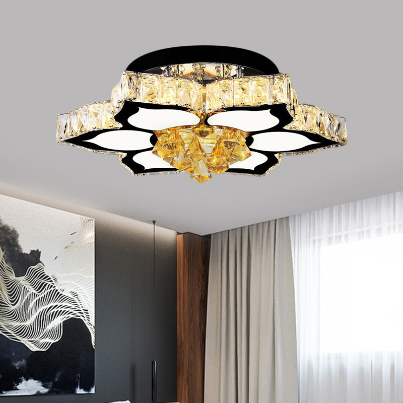 LED Peach/Symmetric Flower Semi Flush Modern Stainless-Steel Clear Crystal Blocks Flush Mount Ceiling Lamp - Clearhalo - 'Ceiling Lights' - 'Close To Ceiling Lights' - 'Close to ceiling' - 'Semi-flushmount' - Lighting' - 1426536