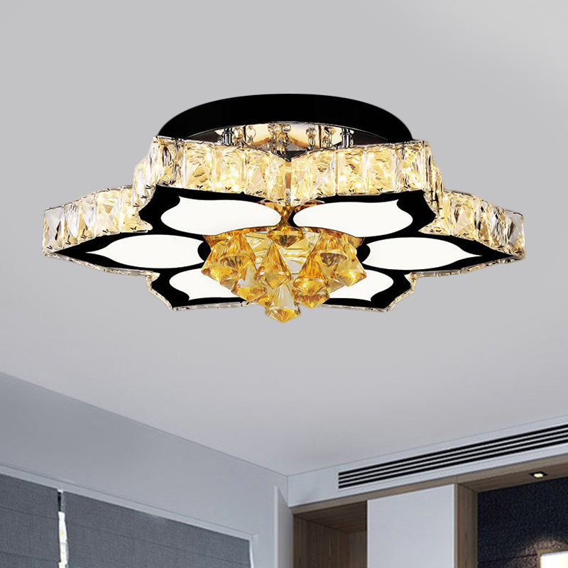 LED Peach/Symmetric Flower Semi Flush Modern Stainless-Steel Clear Crystal Blocks Flush Mount Ceiling Lamp - Clearhalo - 'Ceiling Lights' - 'Close To Ceiling Lights' - 'Close to ceiling' - 'Semi-flushmount' - Lighting' - 1426537